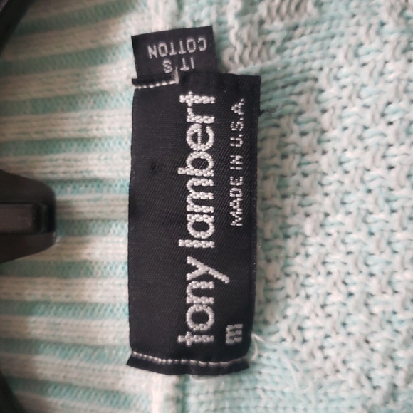 Tony Lambert Vintage Aqua and Ivory V-Neck Sweater, M - Picture 2 of 7